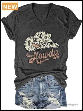 Women's V-Neck Graphic Tee Vintage Boho Flowers Short Sleeve T Shirt Top